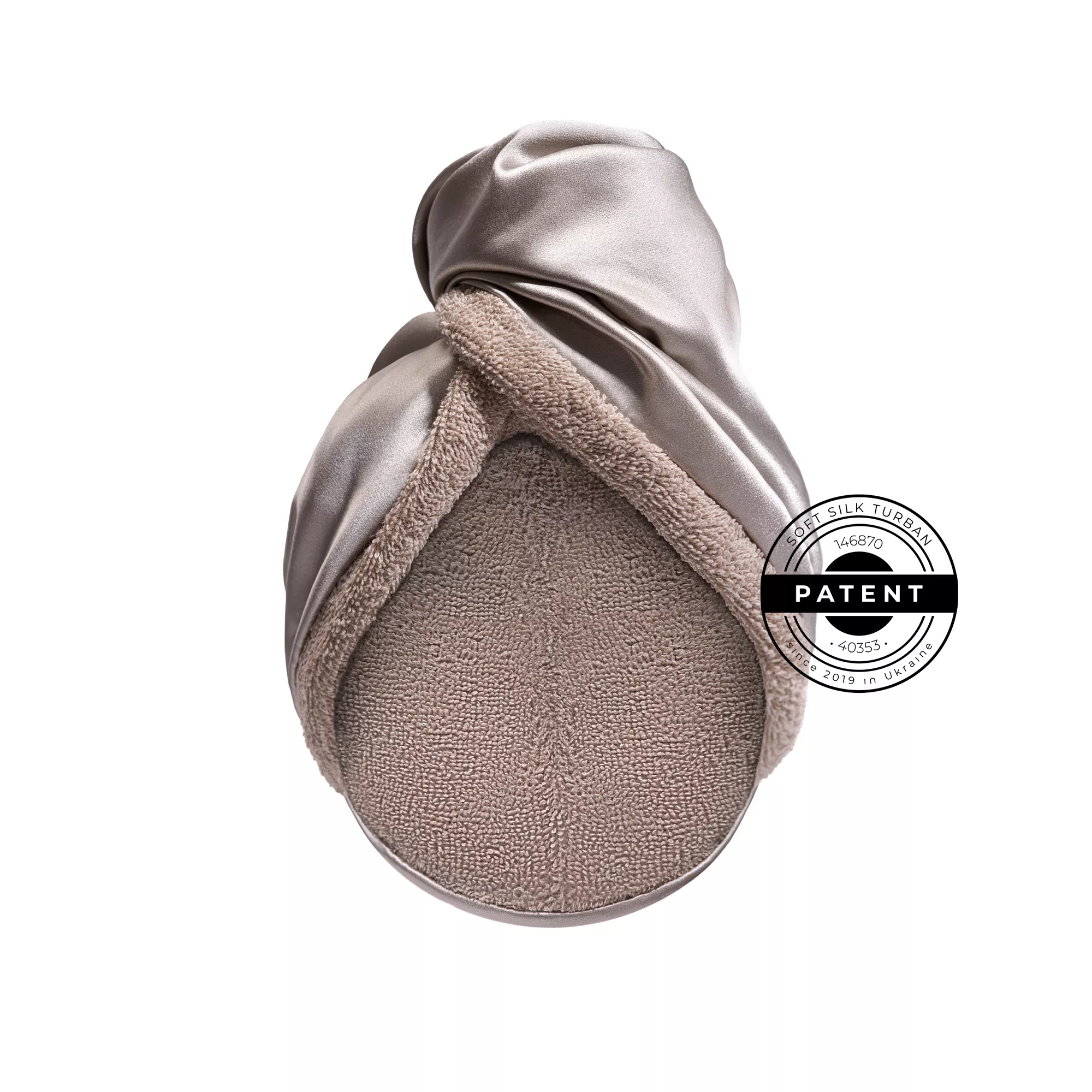 АРХІВ Mon Mou Soft Silk Turban Taupe Шовковий рушник-тюрбан з махрою (Тауп) - Фото
