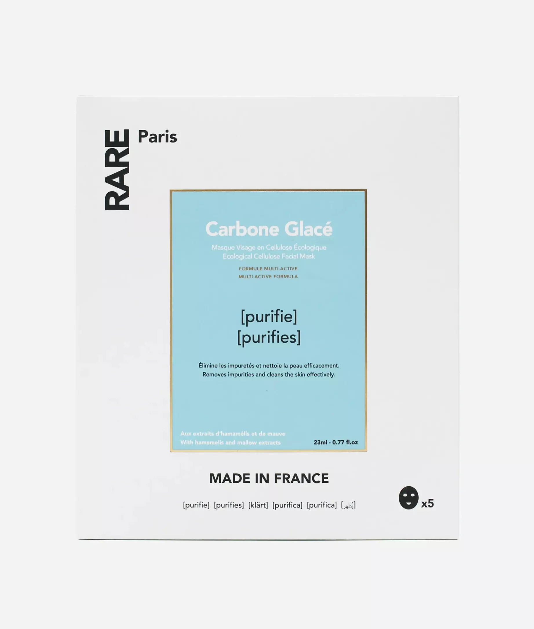 RARE Paris Carbone Glac&eacute; Purifying Face Mask Набір з п&rsquo;яти очищувальних масок для обличчя з гамамелісом та екстрактом мальви - Фото