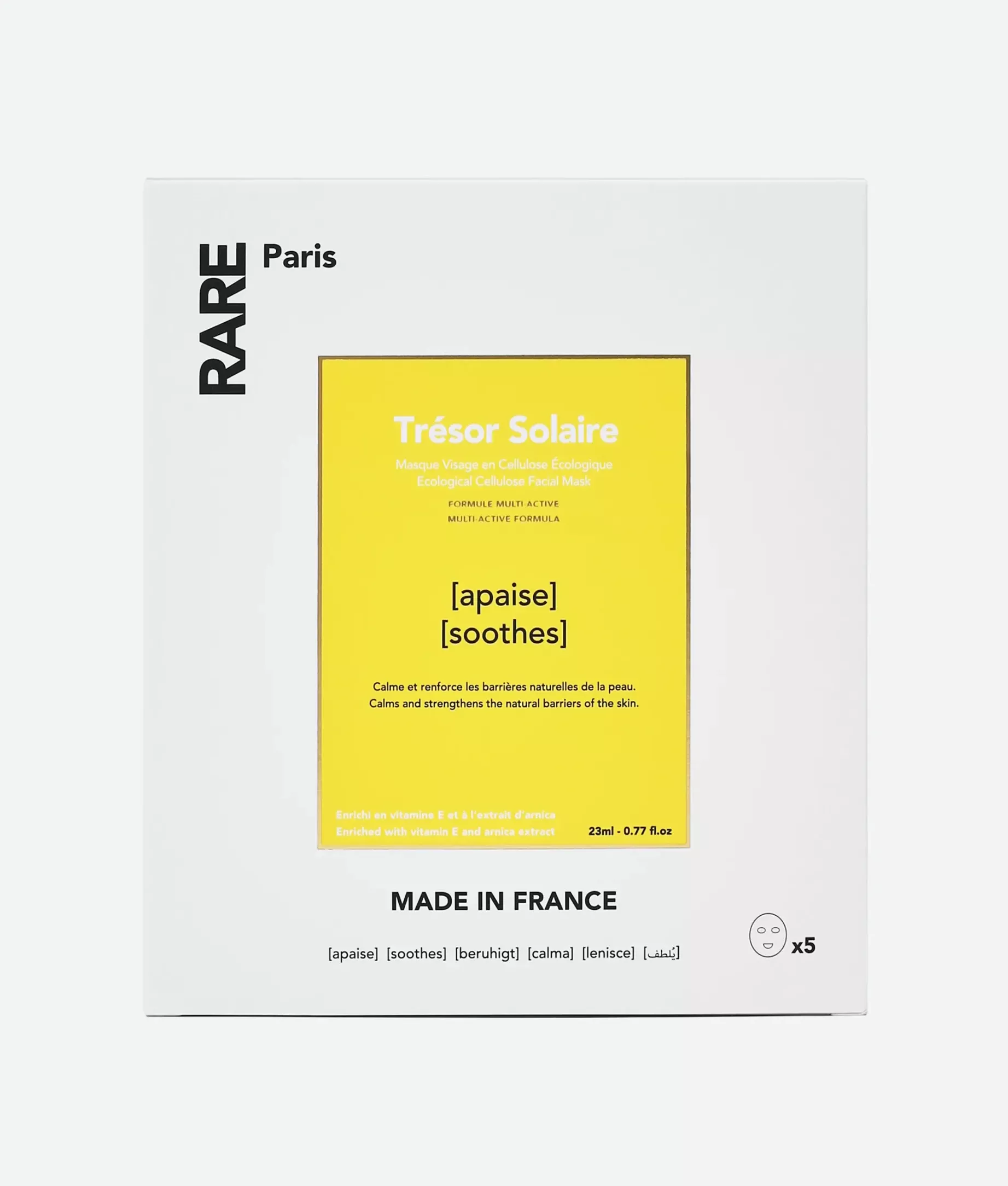 RARE Paris Tr&eacute;sor Solaire Soothing Face Mask Набір з п&rsquo;яти заспокійливих масок для обличчя з вітаміном Е та екстрактом арніки - Фото